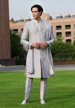 Majestic royal silver gray sherwani set