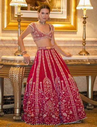 Plum blossam red lehenga set