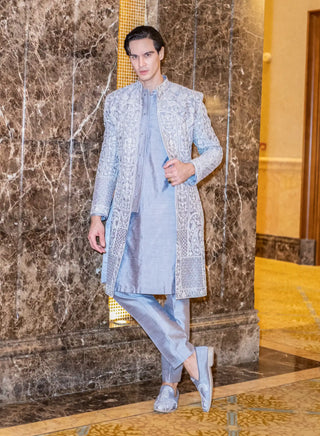 Platinium prince lilac gray sherwani set