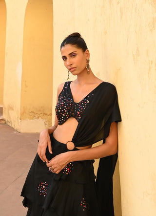 Opia black ruffled sari and blouse