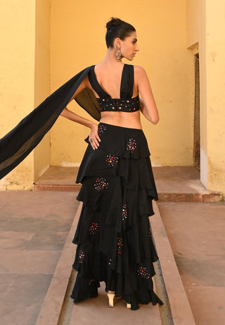 Opia black ruffled sari and blouse