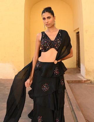 Opia black ruffled sari and blouse