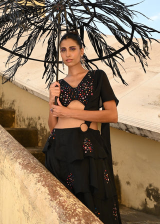 Opia black ruffled sari and blouse