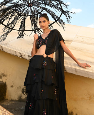 Opia black ruffled sari and blouse