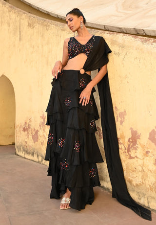 Opia black ruffled sari and blouse