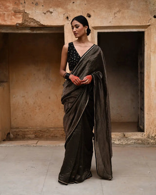 Black tissue striped saree with blouse