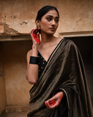 Black tissue striped saree with blouse