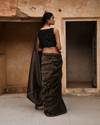 Black tissue striped saree with blouse