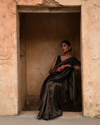 Black tissue striped saree with blouse