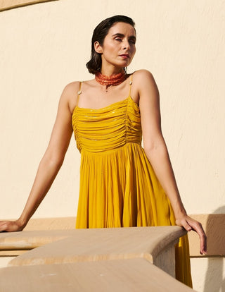 Mustard yellow spaghetti dress