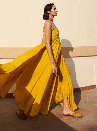 Mustard yellow spaghetti dress