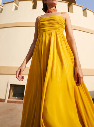 Mustard yellow spaghetti dress