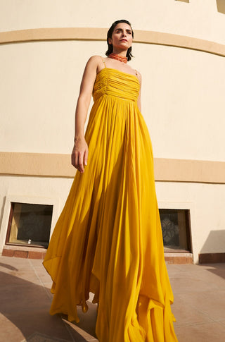 Mustard yellow spaghetti dress