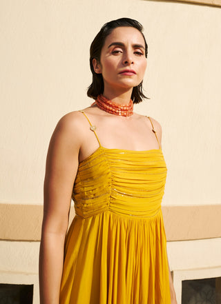 Mustard yellow spaghetti dress