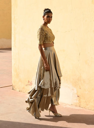 Auri embroidered blouse and tiered skirt