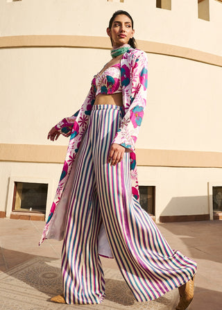 Multicolor embroidered jacket, blouse and palazzo