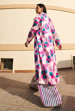 Multicolor embroidered jacket, blouse and palazzo