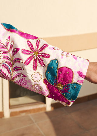 Multicolor embroidered jacket, blouse and palazzo