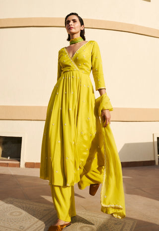 Lime kali anarkali and palazzo set