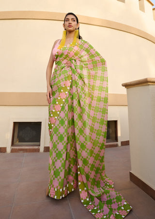 Light pink-green embroidered saree and blouse