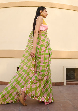 Light pink-green embroidered saree and blouse