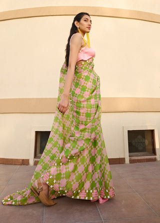 Light pink-green embroidered saree and blouse