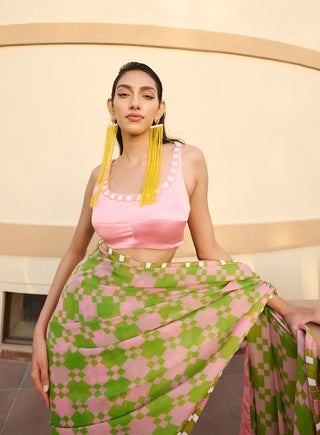 Light pink-green embroidered saree and blouse