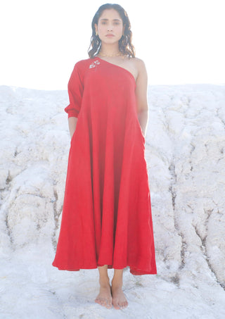 Ruby red chanderi dress