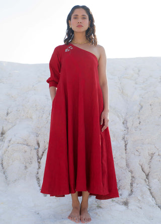 Ruby red chanderi dress