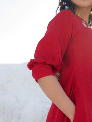 Ruby red chanderi dress