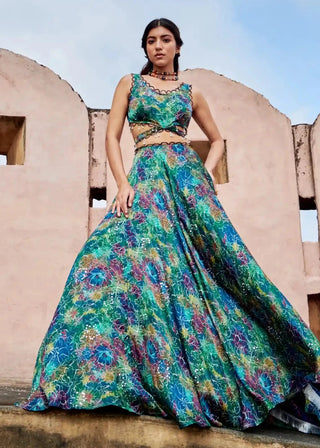 Cinquita green printed lehenga set