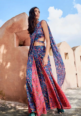 Sienna blue pink saree set