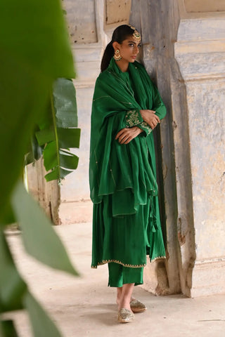 Green gather angrakha set