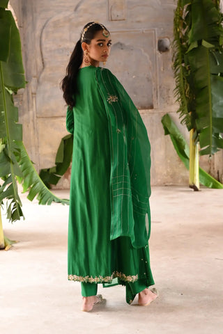 Green cross over kurta set