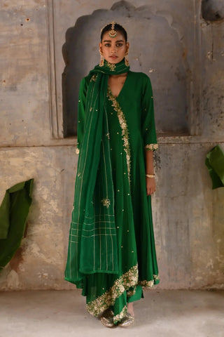 Green cross over kurta set