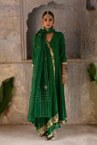 Green cross over kurta set