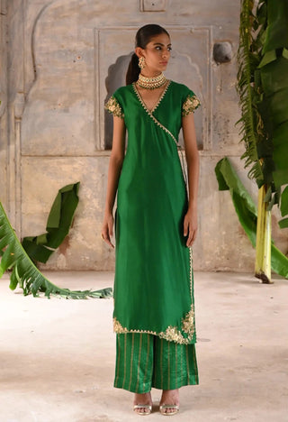 Green straight angrakha set