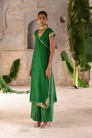 Green straight angrakha set