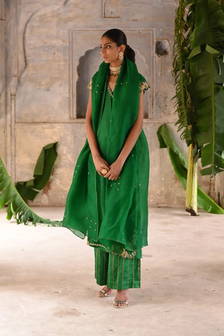 Green straight angrakha set