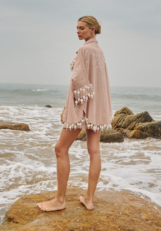 La palm bikini top, shirt and skirt