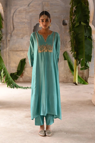 Blue hand embroidered kaftan