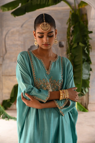 Blue hand embroidered kaftan