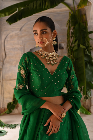 Dark green hand embroidered lehenga set