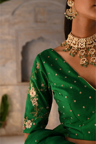 Dark green hand embroidered lehenga set