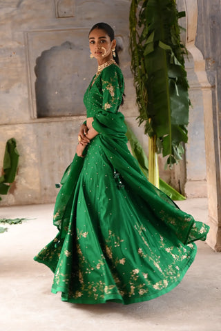 Dark green hand embroidered lehenga set