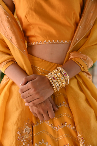 Yellow hand embroidered lehenga set