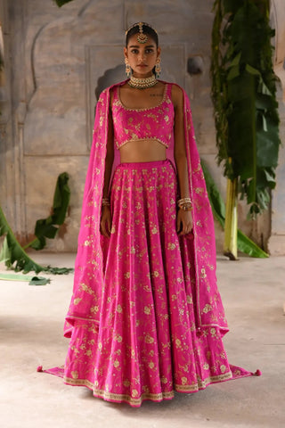 Pink hand embroidered Lehenga Set