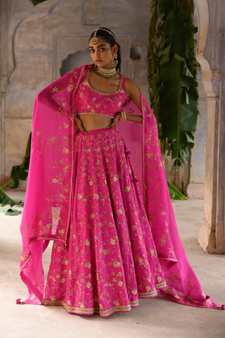 Pink hand embroidered Lehenga Set