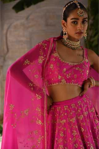 Pink hand embroidered Lehenga Set