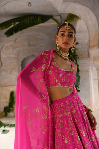 Pink hand embroidered Lehenga Set